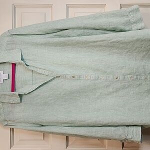 Martha Stewart Mint Green Striped Long Sleeve Button Up Shirt 2X Linen Blend